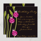 Pink Black & Green ladybug Invitation d'anniversai (Devant / Derrière)