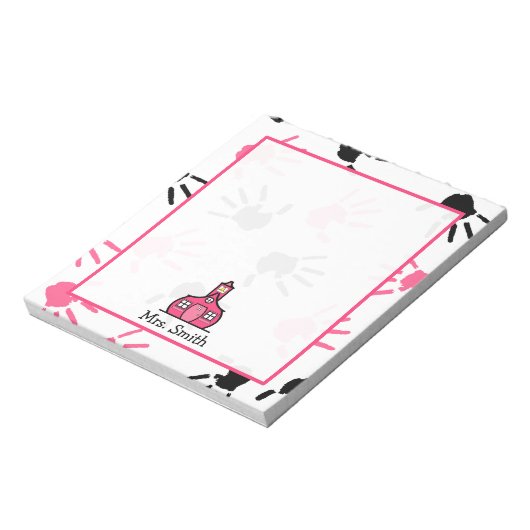 Pink & Black Handprints Teacher Bloc-notes (Tourné)
