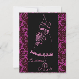Pink Black henna bébé ventre douche Invitation