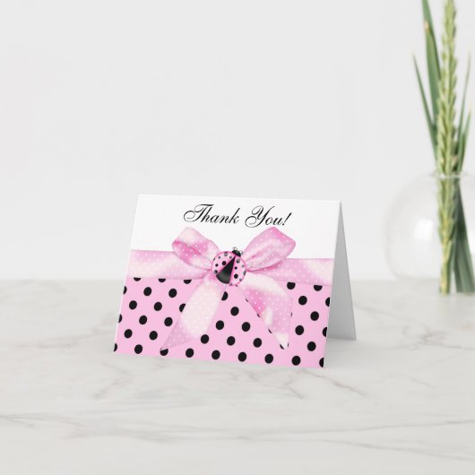 Pink Black Ladybug Thank You Cards Bedankkaart (Voorkant)