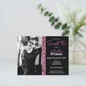 Pink & Black Leopard Photo Sweet 16 Invitation (Debout devant)