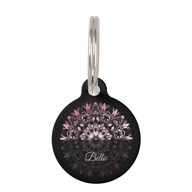 Pink Black Mandala Dog's Name Your Address Huisdierpenning (Voorkant)