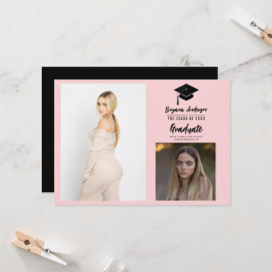 Pink Black Modern Graduation 2 Faire-part photo