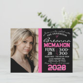 Pink & Black Modern Graduation Photo Invitation (Debout devant)