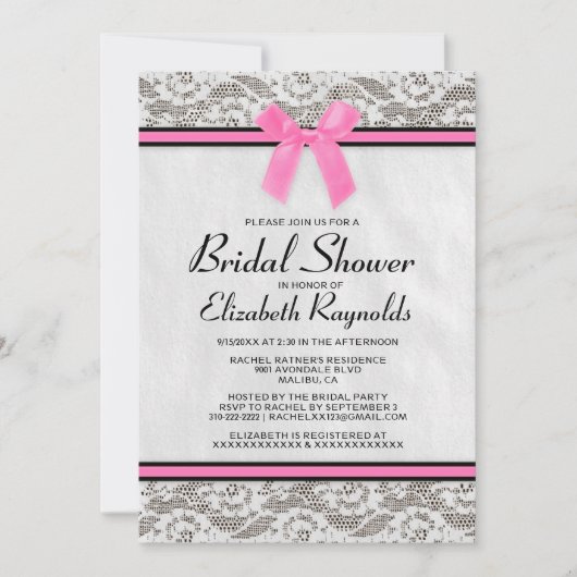 Pink Black Pays dentelle nuptiale Invitations de d (Devant)