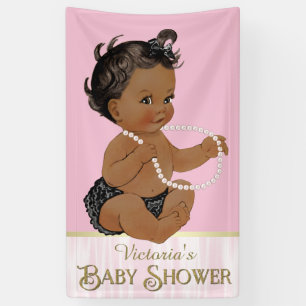 Pink Black Pearl Afro-Amerikaans Meisje Baby showe Spandoek