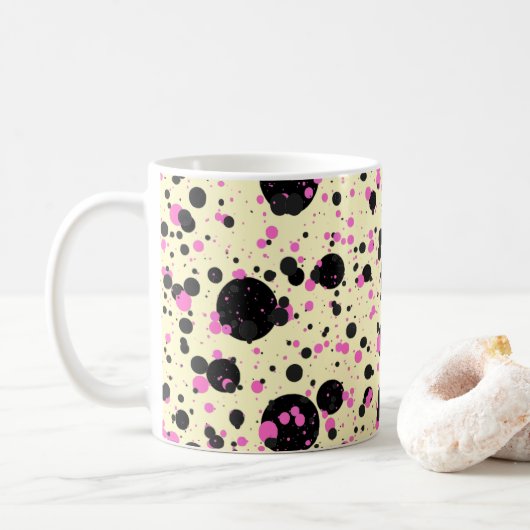 Pink & Black Polka Dot Glam Pattern Koffiemok (Met donut)