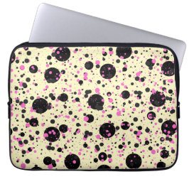 Pink & Black Polka Dot Glam Pattern Laptop Sleeve