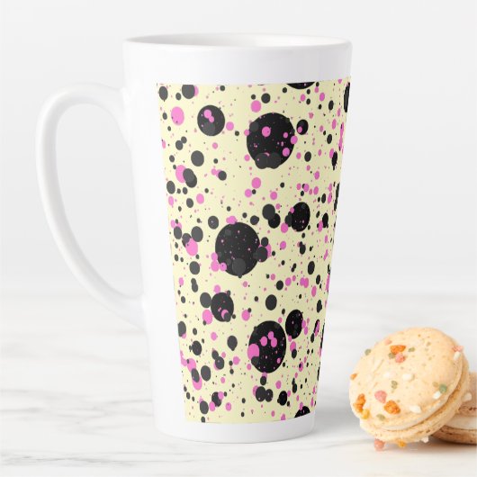 Pink & Black Polka Dot Glam Pattern Latte Mok (In situ)