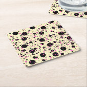 Pink & Black Polka Dot Glam Pattern Vierkante Kartonnen Onderzetter (Schuin)