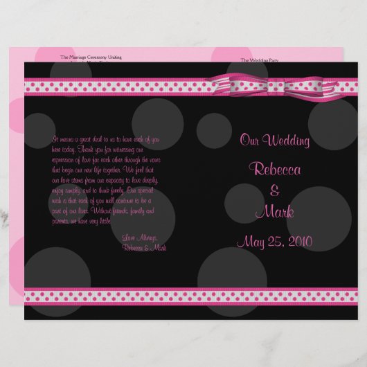Pink Black Polka Dot Ribbon Bow Weddenschap Progra (Voorkant / Achterkant)