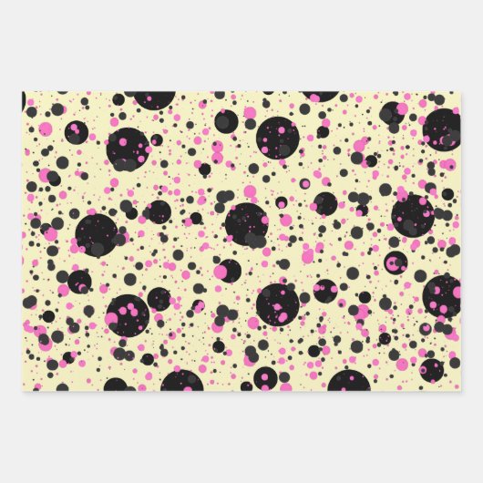 Pink & Black Polka Dot Wrapping Paper  (Voorkant 3)