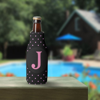 PINK BLACK POLKA DOTS CUSTOE INITIAAL FLES COOLER
