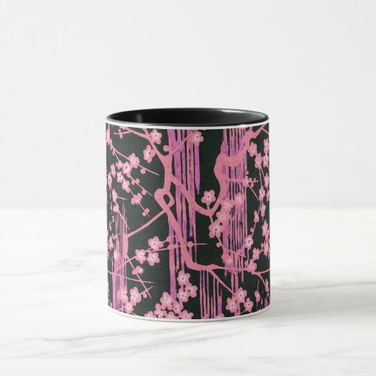 PINK BLACK SAKURA FLOWERS Japans Floral Patroon Mok (Midden)