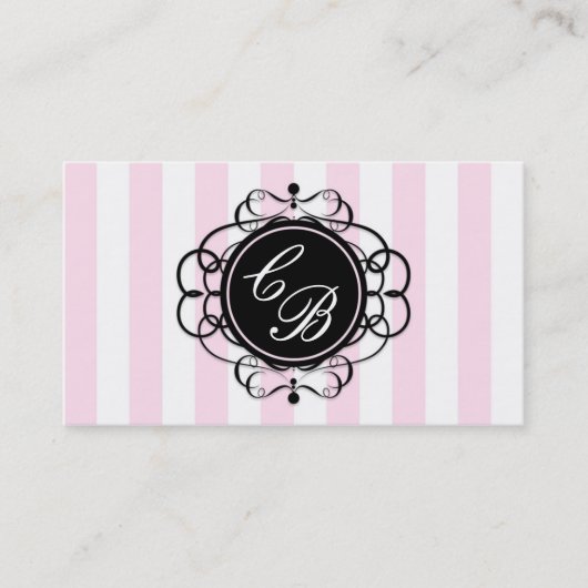 Pink & Black Stripes Chic Boutique Carte de visite (Devant)