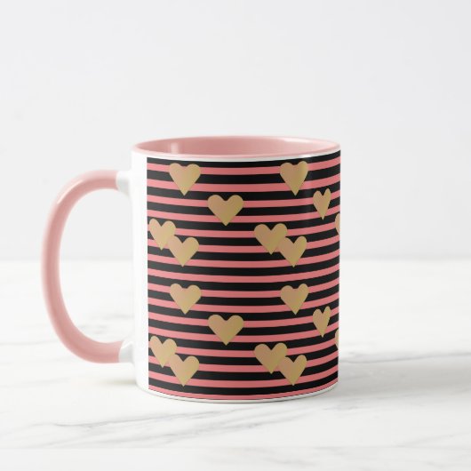 Pink & Black Stripes Valentine Mug (Gauche)