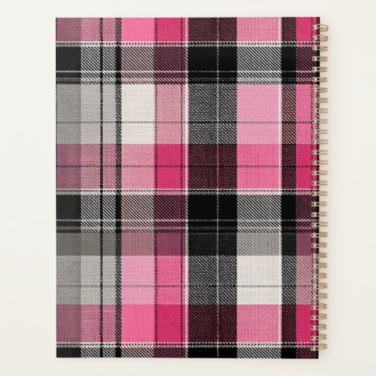 Pink black tartan plaid script name binder (Dos)