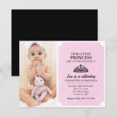 Pink & Black Tiara Photo Premier Invitation d'anni (Devant / Derrière)