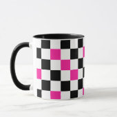 Pink Black White Checkered Pattern Design  Mok (Links)