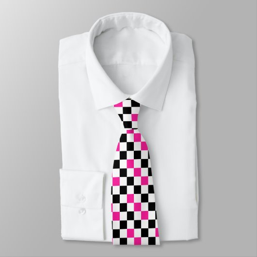 Pink Black White Checkered Pattern Design  Stropdas (Gebonden)