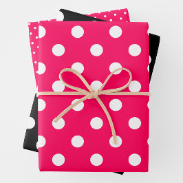 Pink, Black & White Polka Dots Inpakpapier Vel