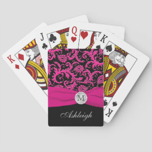 Pink Black White Striped Damask Playing Cards Speelkaarten