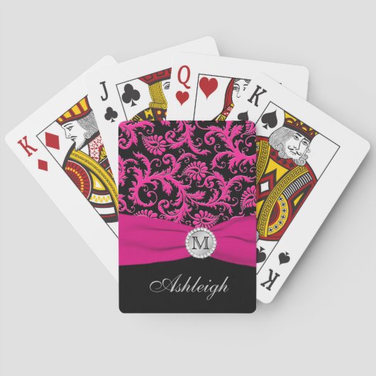 Pink Black White Striped Damask Playing Cards Speelkaarten (Achterkant)