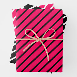 Pink, Black & White Striped Inpakpapier Vel