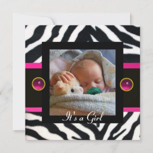 PINK BLACK WHITE ZEBRA FUR Monogram Foto Sjabloon Kaart