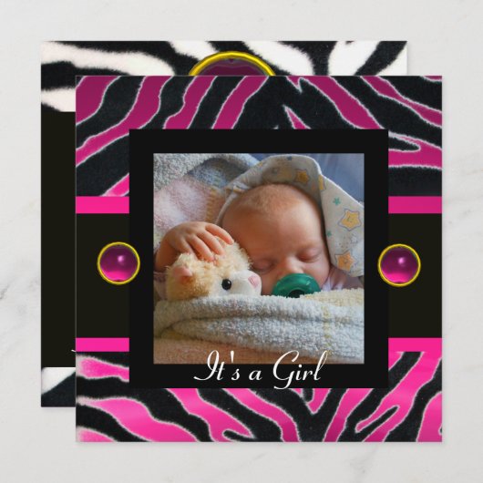 PINK BLACK WHITE ZEBRA FUR Monogram Foto Sjabloon Kaart (Voorkant / Achterkant)