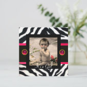 PINK BLACK WHITE ZEBRA FUR Monogram Foto Sjabloon Kaart (Staand voorkant)