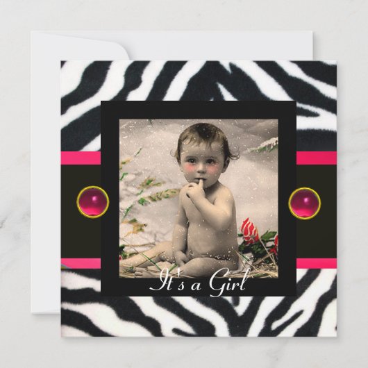 PINK BLACK WHITE ZEBRA FUR Monogram Foto Sjabloon Kaart (Voorkant)