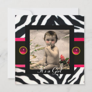 PINK BLACK WHITE ZEBRA FUR Monogram Foto Sjabloon Kaart