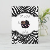 Pink Black Zebra Baby Girl Douche Invitations (Debout devant)