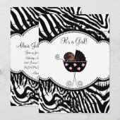Pink Black Zebra Baby Girl Douche Invitations (Devant / Derrière)