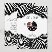 Pink Black Zebra Baby Girl Douche Invitations (Devant / Derrière)