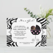 Pink Black Zebra Baby Girl Douche Invitations (Debout devant)