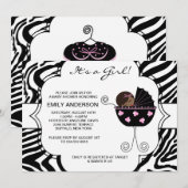 Pink Black Zebra Baby Girl Douche Invitations (Devant / Derrière)
