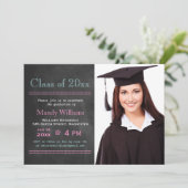 Pink Blackboard Photo Graduation Invitation (Debout devant)