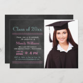 Pink Blackboard Photo Graduation Invitation (Devant / Derrière)