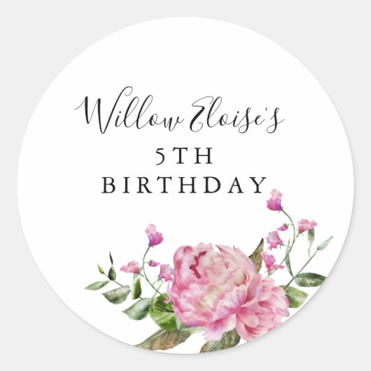Pink Bloemenmeisje Birthday Favor Ronde Sticker (Voorkant)