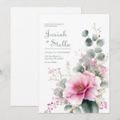 Pink Bloom Eucalyptus Gold Glitter Watercolor Kaart (Voorkant / Achterkant)