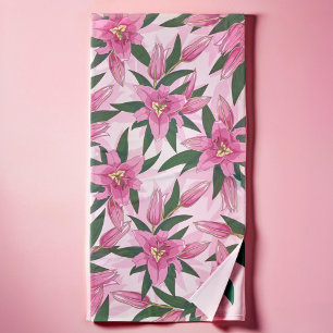 Pink Blooming Lily Badhanddoek