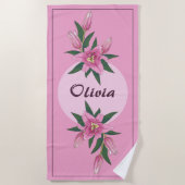 Pink Blooming Lily Strandlaken (Voorkant)