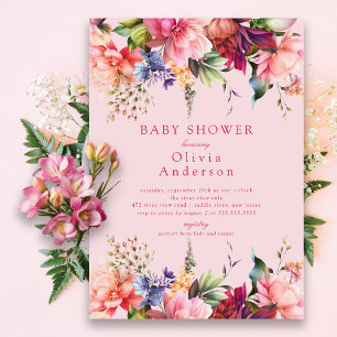 Pink Blooms Baby shower Kaart