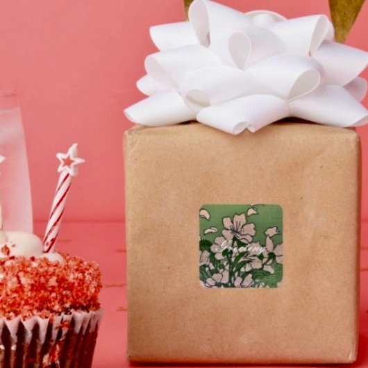 Pink Blossom Green Vierkante Sticker