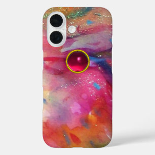 PINK BLUE ABSTRACT MET 3D RODE RUBY GEMSTONE iPhone 16 HOESJE