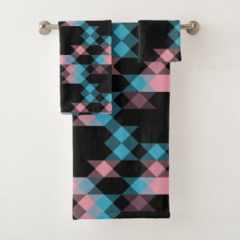 pink blue and black geometric bad handdoek