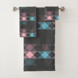pink blue and gray geometric bad handdoek