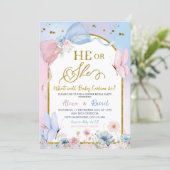 Pink Blue Arch Coquette Butterfly Gender Reveal Kaart (Staand voorkant)